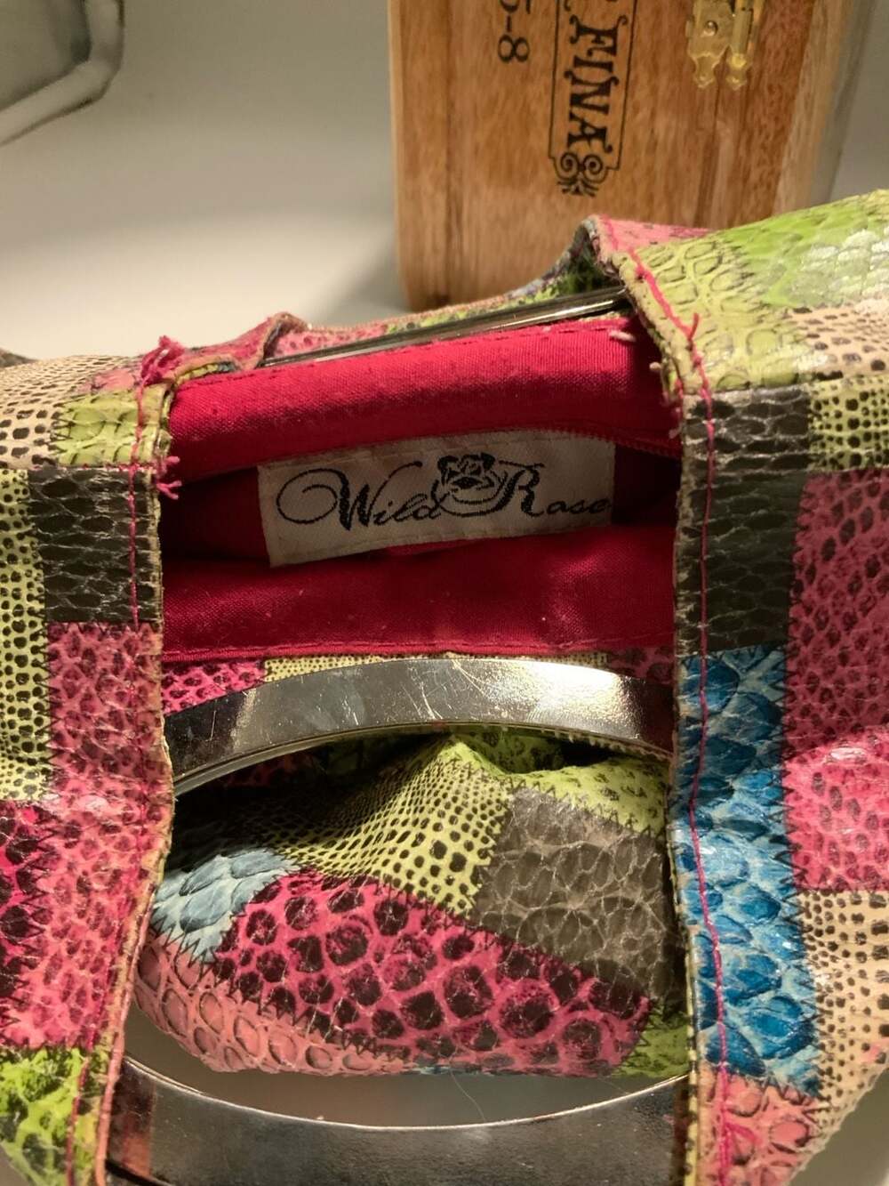 Wild Rose Multicolor Patchwork Snakeskin Print Me… - image 4